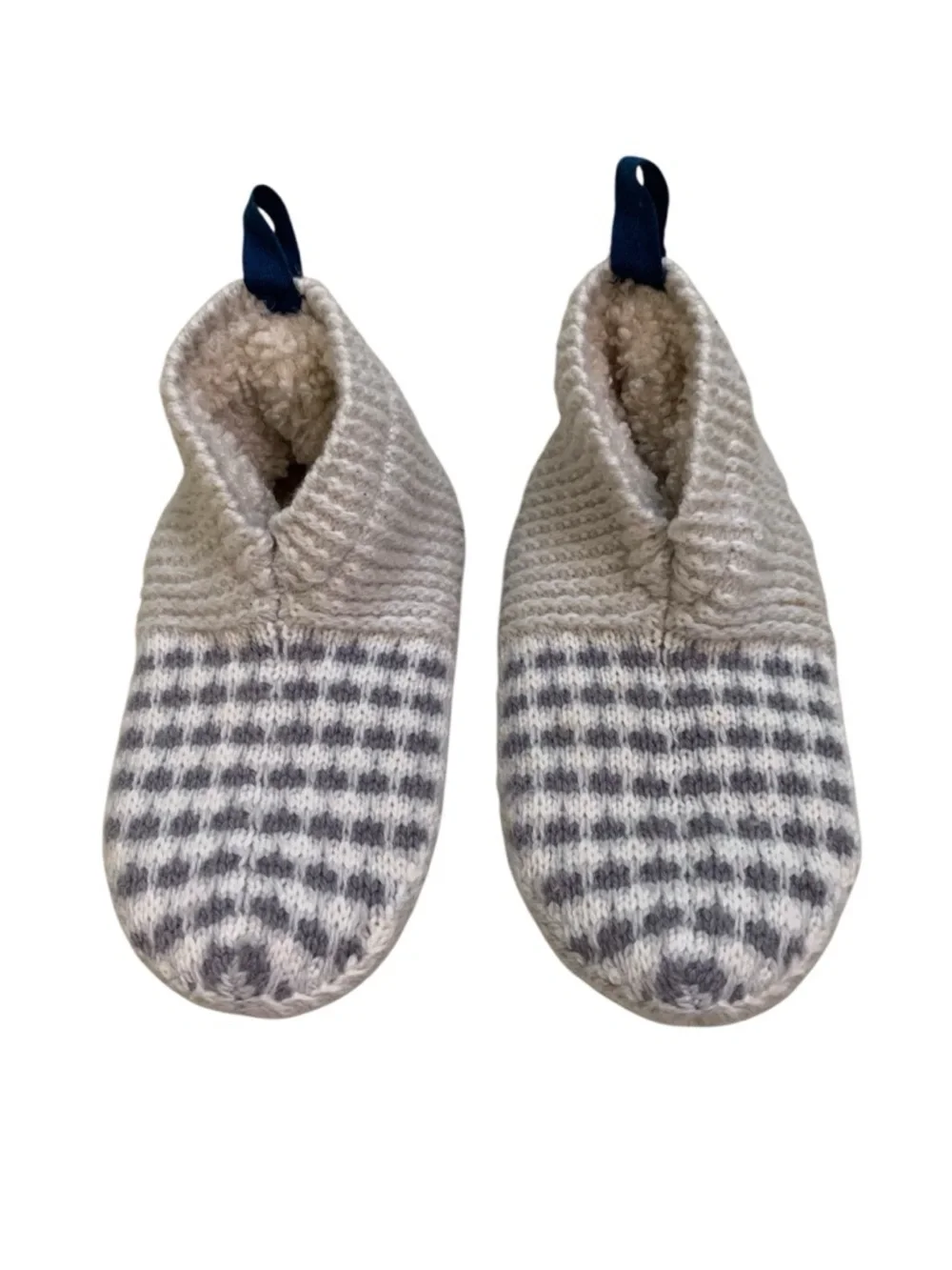 Bombas Gripper Slipper Socks Grey White Knit Sherpa Lined Toddler Kids 8-10